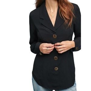 Anthropologie Maeve Steinbeck Button Down Blouse Top Black Stretch Size 10